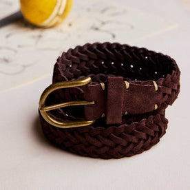 editorial image of The Braided Belt in Chocolate Suede, Accessories by Taylor Stitch