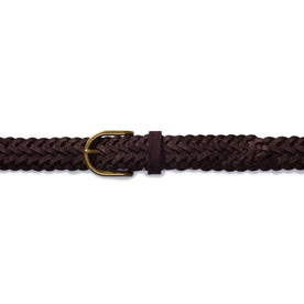 editorial image of The Braided Belt in Chocolate Suede buckled, Accessories by Taylor Stitch