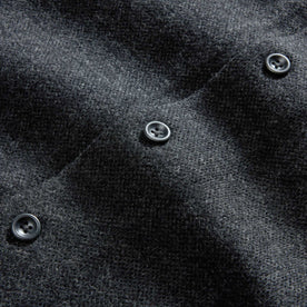 material shot of the buttons on The Evans Overshirt in Charcoal Birdseye Wool, Wovens by Taylor Stitch