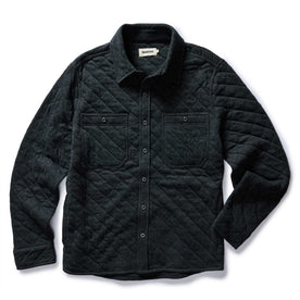 flatlay of The Fall Line Overshirt in Heather Coal Quilted Jersey, Wovens by Taylor Stitch