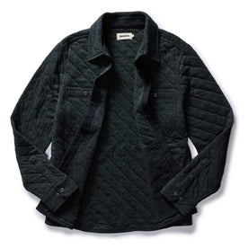 flatlay of The Fall Line Overshirt in Heather Coal Quilted Jersey open, Wovens by Taylor Stitch