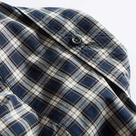 material shot of the back button on The Jack in Deep Blue Plaid, Wovens by Taylor Stitch