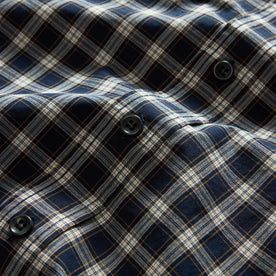 material shot of the buttons on The Jack in Deep Blue Plaid, Wovens by Taylor Stitch