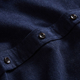 material shot of the buttons on The Jack in Heather Marine Pincord, Wovens by Taylor Stitch