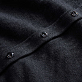 material shot of the buttons on The Maritime Shirt Jacket in Faded Black Moleskin Twill, Outerwear by Taylor Stitch