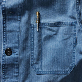 editorial image of The Mechanical Pencil in Brass in the pocket of an Ojai Jacket, Accessories by Taylor Stitch