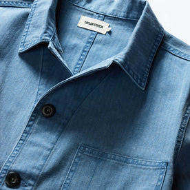 material shot of the collar on The Ojai Jacket in French Blue Herringbone, Outerwear by Taylor Stitch