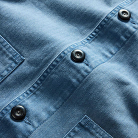 material shot of the buttons on The Ojai Jacket in French Blue Herringbone, Outerwear by Taylor Stitch