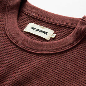 material shot of the collar on The Organic Cotton Short Sleeve Crew in Burgundy Waffle, Knits by Taylor Stitch