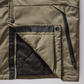 material shot of the buttons on The Ridgeline Overshirt in Fatigue Olive, Wovens by Taylor Stitch