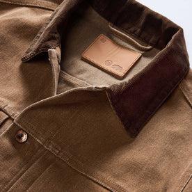 material shot of the collar on The Ryder Jacket in Tobacco Chipped Canvas, Outerwear by Taylor Stitch