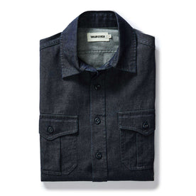 folded flatlay of The Saddler Shirt in Indigo Broken Twill, Wovens by Taylor Stitch