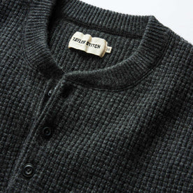 material shot of the buttons on The Sidecountry Sweater in Heather Coal Merino Waffle, Knits by Taylor Stitch