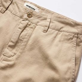 material shot of the waistband on The Slim Foundation Pant in Organic Khaki, Bottoms by Taylor Stitch