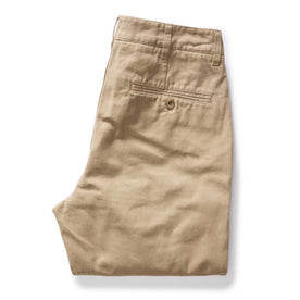 folded flatlay of the back of The Slim Foundation Pant in Organic Khaki, Bottoms by Taylor Stitch