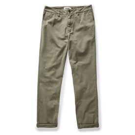 flatlay of The Slim Foundation Pant in Organic Smoked Olive, Bottoms by Taylor Stitch