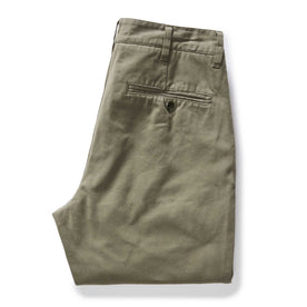 folded flatlay of the back of The Slim Foundation Pant in Organic Smoked Olive, Bottoms by Taylor Stitch