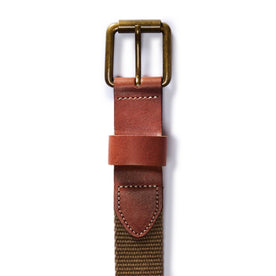 flatlay of the buckle on The Webbed Belt in Whiskey, Accessories by Taylor Stitch