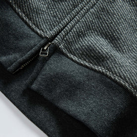 material shot of the bottom zipper on The Apres Zip Hoodie in Graphite French Terry Twill, Knits by Taylor Stitch