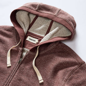 material shot of the hood on The Apres Zip Hoodie in Merlot French Terry Twill, Knits by Taylor Stitch