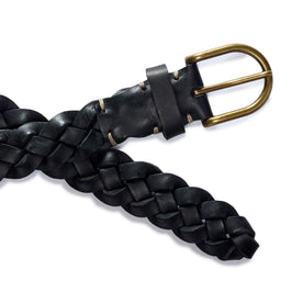 editorial image of the buckle and end of The Braided Belt in Black, Accessories by Taylor Stitch