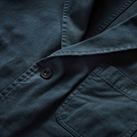 material shot of the collar on The Foundation Sportcoat in Organic Navy Twill, Outerwear by Taylor Stitch