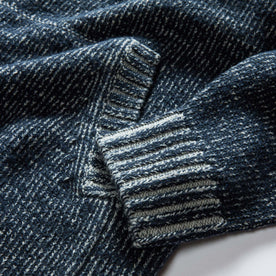 material shot of the sleeves on The Headland Pullover Sweater in Marled Navy, Knits by Taylor Stitch