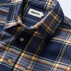 material shot of the collar on The Ledge Shirt in River Plaid, Wovens by Taylor Stitch