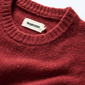 material shot of the collar on The Lodge Sweater in Bonfire Donegal, Knits by Taylor Stitch