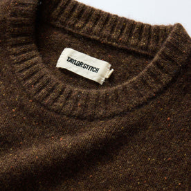 material shot of the collar on The Lodge Sweater in Timber Donegal, Knits by Taylor Stitch