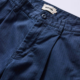 material shot of the waistband on The Matlow Pant in Dark Navy Herringbone, Bottoms by Taylor Stitch