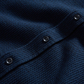 material shot of the buttons on The Utility Shirt in Navy Sashiko, Wovens by Taylor Stitch