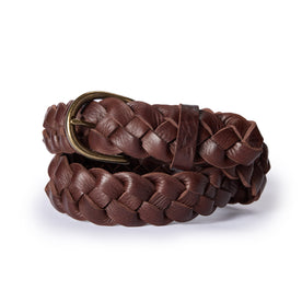 editorial image of The Braided Belt in Dark Brown rolled up, Accessories by Taylor Stitch