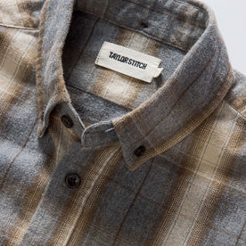 material shot of the collar on The Jack in Brushed Heather Grey Plaid, Wovens by Taylor Stitch