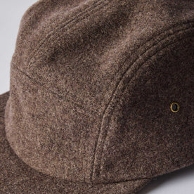 editorial image of the fabric on The 5-Panel Cap in Heather Sable Wool Blend, Accessories by Taylor Stitch