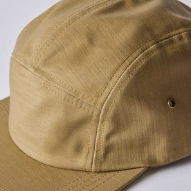 close up image of the fabric on The 5-Panel Cap in Khaki Reverse Sateen, Accessories by Taylor Stitch