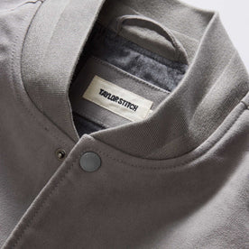 material shot of the collar on The Campus Jacket in Grey Moleskin, Outerwear by Taylor Stitch