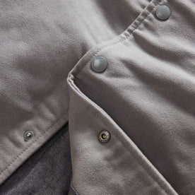 material shot of the buttons on The Campus Jacket in Grey Moleskin, Outerwear by Taylor Stitch