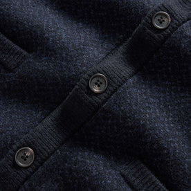 material shot of the buttons on The Eddy Cardigan in Heather Marine Herringbone, Knits by Taylor Stitch