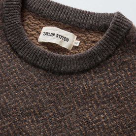 material shot of the collar on The Eddy Crew in Coffee Herringbone, Knits by Taylor Stitch