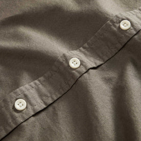 material shot of the buttons on The Jack in Smoked Olive Oxford, Wovens by Taylor Stitch