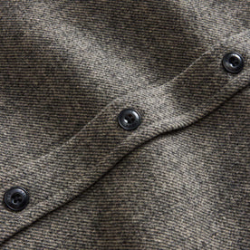 material shot of the buttons on The Maritime Shirt Jacket in Ash Twill, Wovens by Taylor Stitch