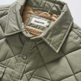 material shot of the collar on The Miller Shirt Jacket in Smoked Olive Dry Wax, Outerwear by Taylor Stitch