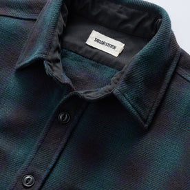 material shot of the collar on The Moto Utility Shirt in Black Pine Plaid, Wovens by Taylor Stitch