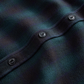 material shot of the buttons on The Moto Utility Shirt in Black Pine Plaid, Wovens by Taylor Stitch