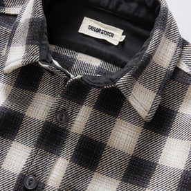 material shot of the collar on The Moto Utility Shirt in White Smoke Plaid, Wovens by Taylor Stitch