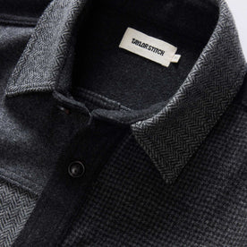 material shot of the collar on The Patchwork Overshirt in Ash Tweed, Outerwear by Taylor Stitch