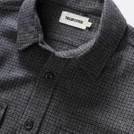 material shot of the collar on The Saddler Shirt in Ash Check Wool, Wovens by Taylor Stitch