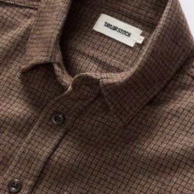 material shot of the collar on The Saddler Shirt in Burnt Caramel Check Wool, Wovens by Taylor Stitch