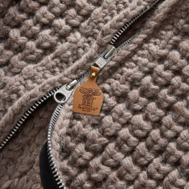 material shot of the zipper on The Seawall Hand-Knit Sweater in Heather Sable, Knits by Taylor Stitch